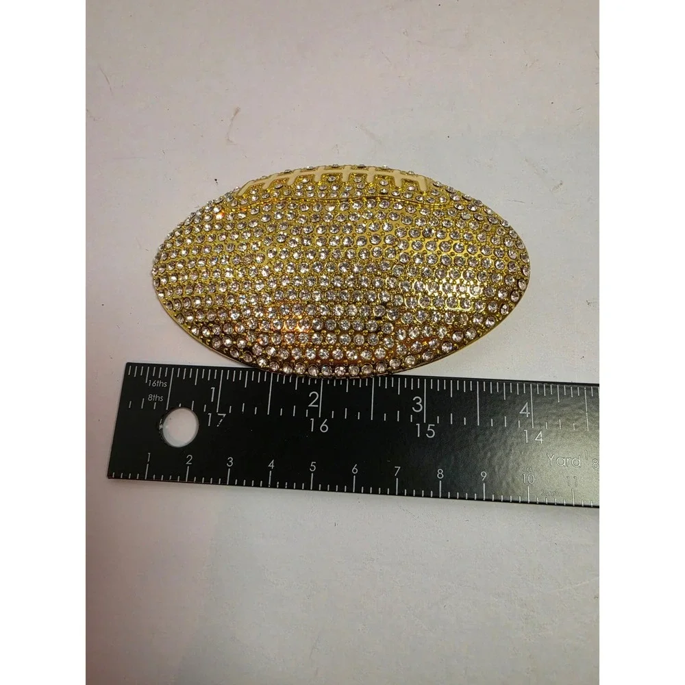 Gold Rhinestone Football Belt Buckle Pavé Crystal Sports Game Day Statement